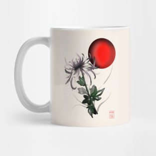 Sumi-e chrysanthemum with a red rising sun Mug